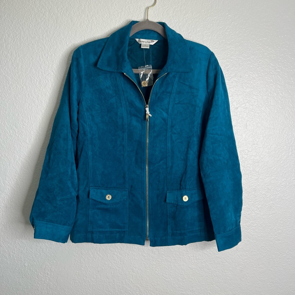 NWOT Drapers and Damon's Suede Teal Zip Up Jacket Medium